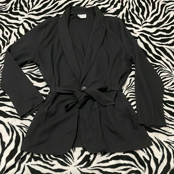 Karin Morgan collection vintage black belted blazer suit jacket size medium - Picture 1 of 14